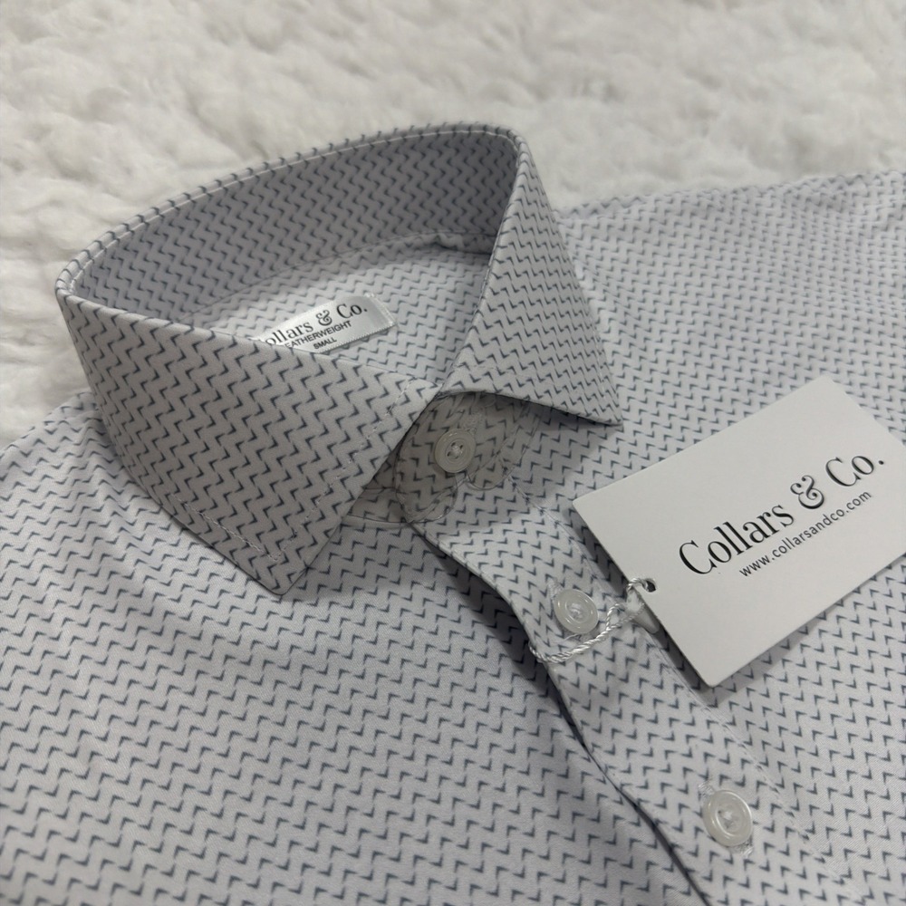Collars And Co Shirt Men's Firm Dress Collar Polo Featherweight White AOP New!